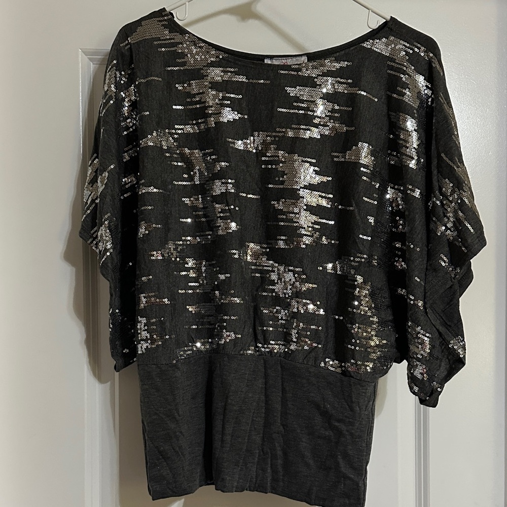 Lipstick Dark Gray and Silver Sequin Blouse - Size M